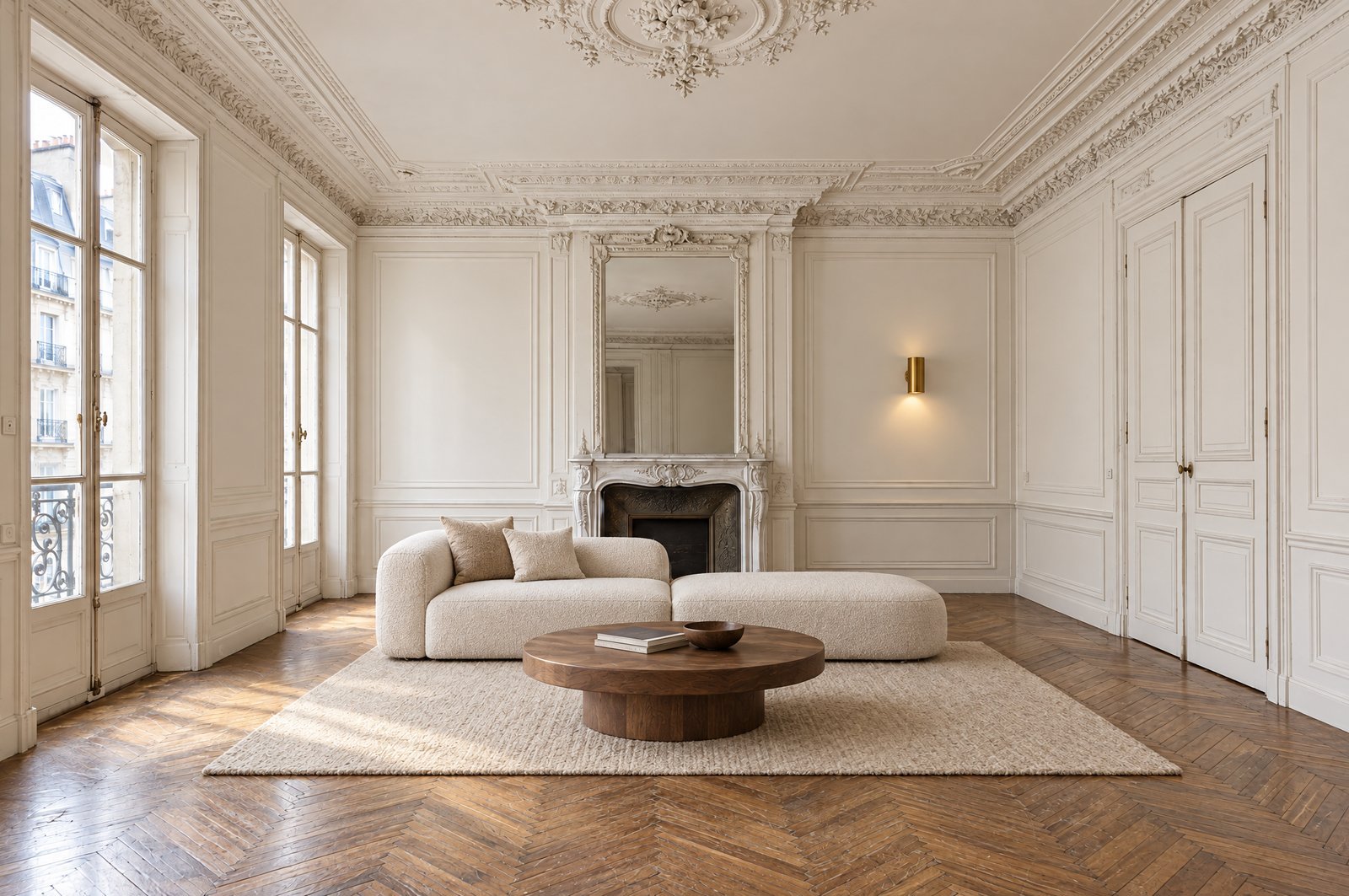 Salon haussmannien rénové
